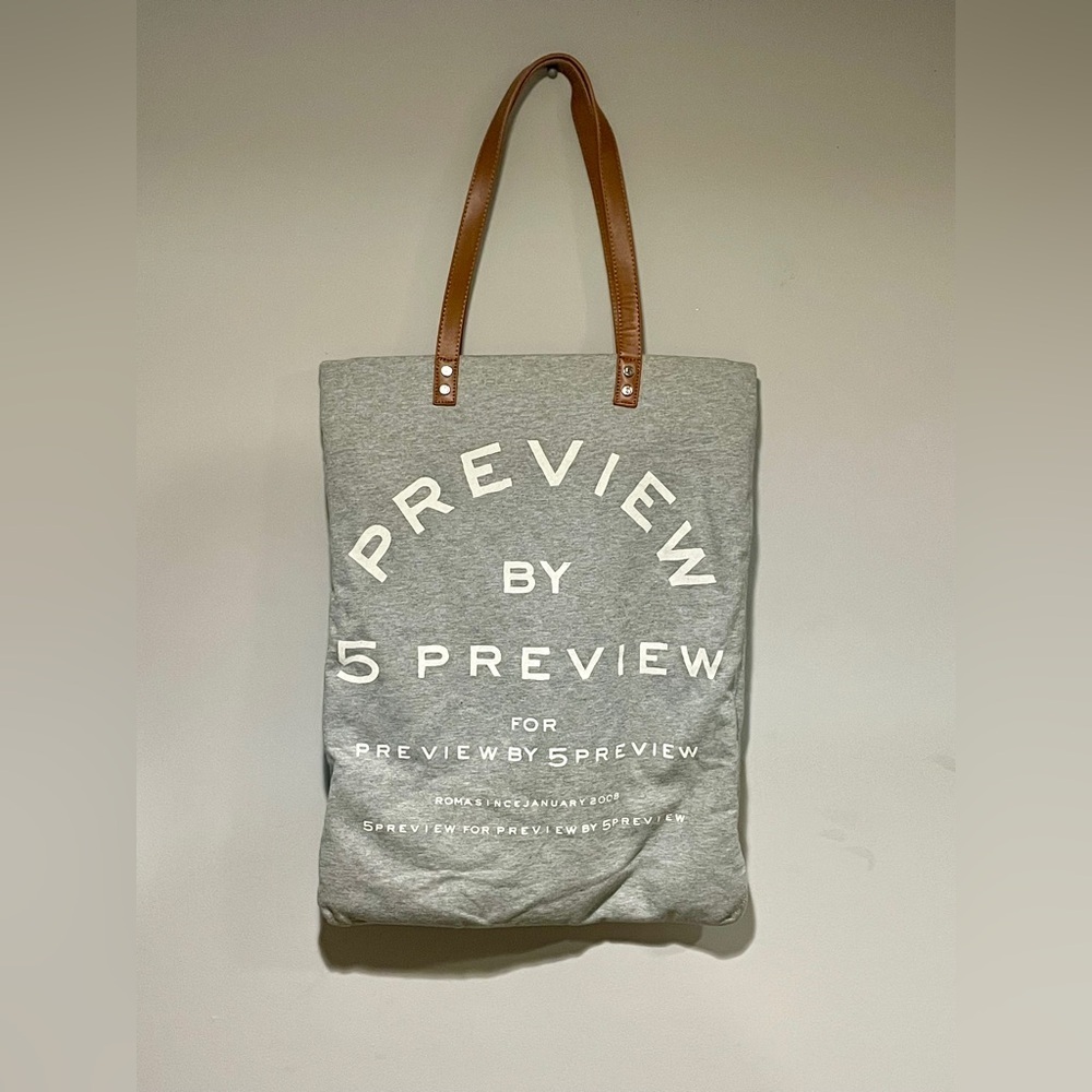 5PREVIEW- Shoreline N015 - Women’s TOTE BAG - Large- Grey, white & tan handle